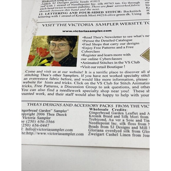 Victoria Sampler GINGERBREAD GARDEN SAMPLER Ctd Cr Stitch KIT w/Acc Pack - Picture 4 of 4